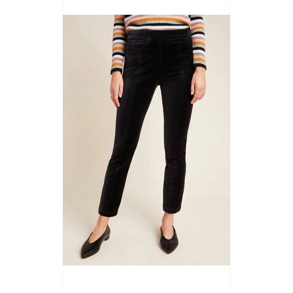 Anthropologie Essential Black Velvet Slim  Ankle cropped Trousers Pants